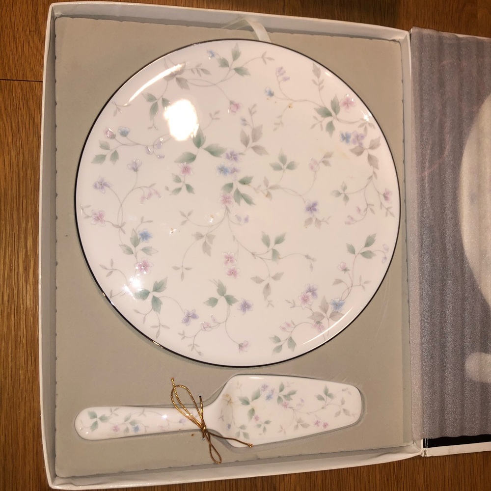 Cake platter serving spoon plates and bowls